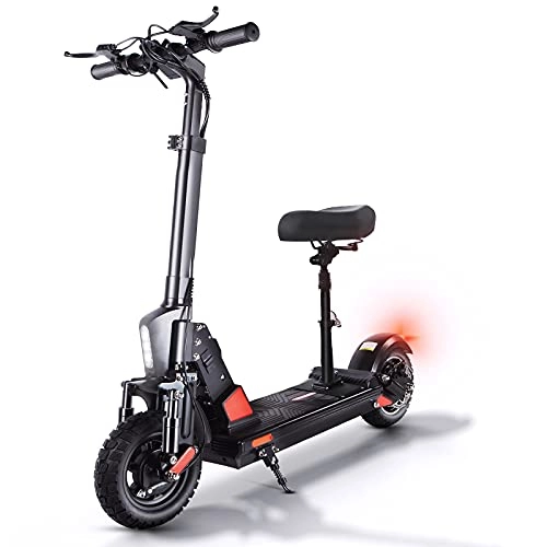 Electric Scooter : HUABANCHE Electric Scooters Adults,  500W Motor, 45KM Long Range, 50 kmh 48V13Ah Folding electric scooter with seat and Electronic Horn, LED Turn Signal,  10 inches Pneumatic Tires -C1 Pro