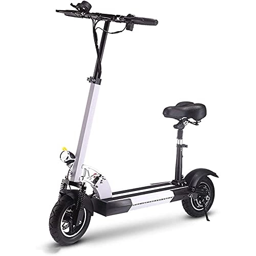Electric Scooter : J&LILI Electric Scooter, 36V Foldable Electric Scooter for Adults with Seat, 3 Speed Modes, with LCD Display, Maximum Load 150 Kg, Front LED Light Warning Rear Light, White, 36V 8AH