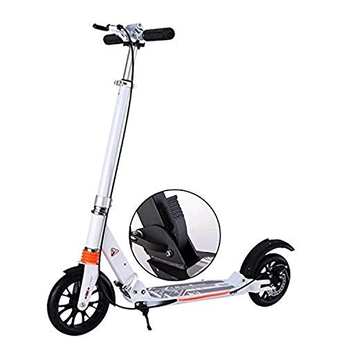 Electric Scooter : Large Round Adult Unisex Scooter With Disc Brakes, Foldable Commuter Scooter, Birthday Gift For Ladies / men / youth / children (non-electric) (Color : White)