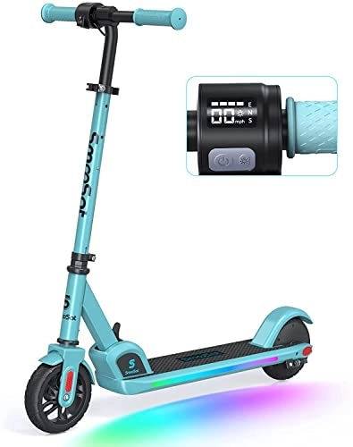 Electric Scooter : SmooSat E9 PRO Electric Scooter for Children, with Colourful Rainbow Light and LED Display, Adjustable Speed and Height, Foldable and Ultralight Electric Scooter for Children from 8 Years (Blue)