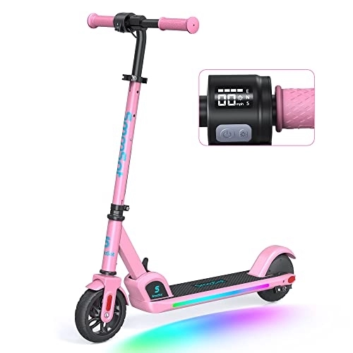 Electric Scooter : SmooSat E9 PRO Electric Scooter for Kids, Colorful Rainbow Light, LED Display, Adjustable Speed and Height, Foldable, Age 8+, Ideal Gift for Children