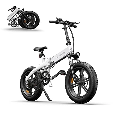 Vélos électriques : Ado E-Bike A20F Vélo électrique pliant 20 x 4, 0" avec dérailleur Shimano 7 vitesses 250 W Blanc