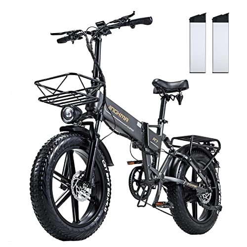 Vélos électriques : BURCHDA R7PRO Vélo électrique Pliable, VTT électrique Pliable 48 V 32 Ah, Batterie Amovible, Pneu de 50, 8 x 10, 2 cm, écran LCD, vélo électrique 8 Vitesses (Gris, 16 Ah*2)
