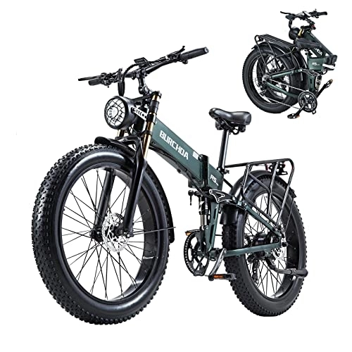 Vélos électriques : BURCHDA Vélos Électrique, R5pro Vélo de Montagne électrique Pliable, 26"*4" Gros Pneu VTT Électrique 48V / 17.5Ah Batterie Lithium Amovible, 8 Vitesses