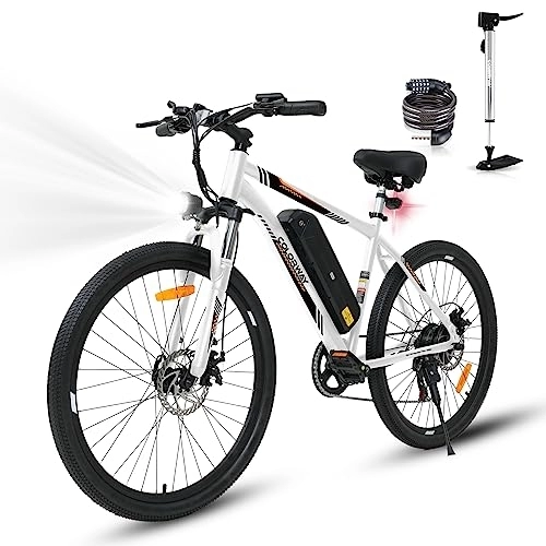 Vélos électriques : COLORWAY Vélo électrique pour Adultes, vélo de Montagne 26'', EBike avec Batterie Amovible 36V 15Ah, écran LCD, Frein à Disque Double ebike BK15 Blanc / Orange