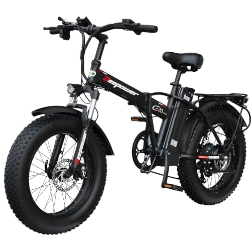 Vélos électriques : DEEPOWER DP-G20pro Vélo électrique pour adultes, vélo électrique à gros pneus de 50, 8 cm x 4, 0, moteur de 250 W, vélo électrique pliable, batterie amovible 48 V 12, 8 Ah, engrenages à 7 vitesses,