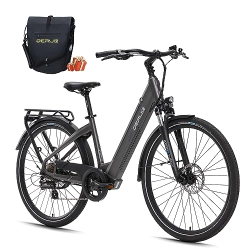 Vélos électriques : DERUIZ ebike Vélo électrique 28", Bafang 250W Moteur, Shimano 7 Vitesses, 48V644Wh Amovible Batterie avec écran Bluetooth, vélo Commuter pour Adulte (Charcoal Grey)