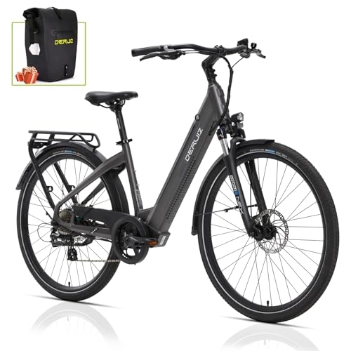 Vélos électriques : DERUIZ Vélo électrique à quartz, 28", pour homme et femme, vélo de trekking, moteur BAFANG 250 W 40 N.m, batterie 48 V / 13, 4 Ah / 644 Wh, autonomie jusqu'à 150 km