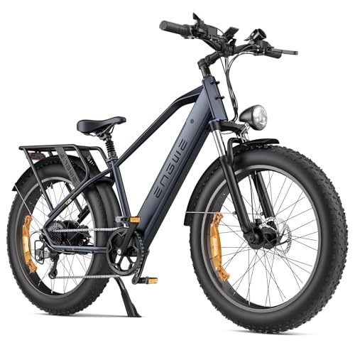Vélos électriques : ENGWE E26 Vélo Électrique Femme et Homme 26 * 4, 0 Pouces Large Ebike, VTT électrique de 250W, Batterie de 48V 16Ah-Autonomie Gusqu'à 140 km, Vitesse-7, Suspension Double (High-Step, Gris)