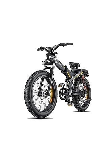 Vélos électriques : ENGWE X24 Vélo électrique pliable avec 24" x 4.0 Fat Tire Double Batterie Amovible 48V19.2AH / 10AH Lange 150 km, 3 Triple Suspension Shimano 8 Vitesses All Terrain Ebike (Noir)