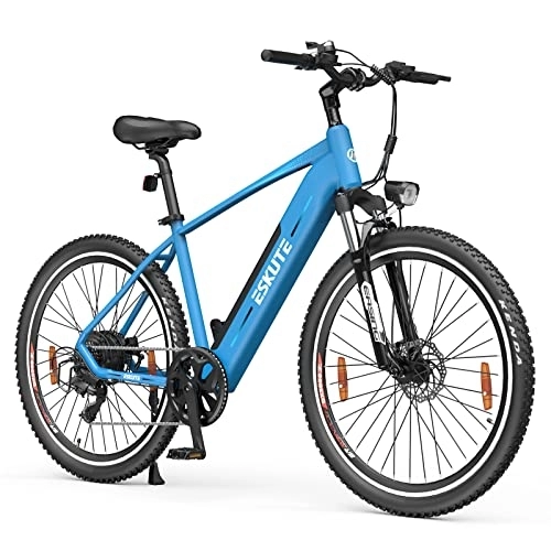 Vélos électriques : ESKUTE Vélo Electrique Netuno Plus 27.5”, 250W Moteur Bafang, Capteur de Couple, 36V 14.5Ah Batterie Amovible au Lithium Cellules Samsung, Autonomie 60 km, Shimano 7 Vitesses, VTT pour Adultes Bleu