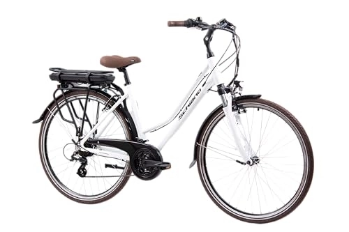 Vélos électriques : F.lli Schiano Vélo électrique de ville E-Ride 28 pouces, vélo électrique pour femmes et hommes, pedelec avec moteur de 250 W, transmission Shimano à 21 rapports, en blanc