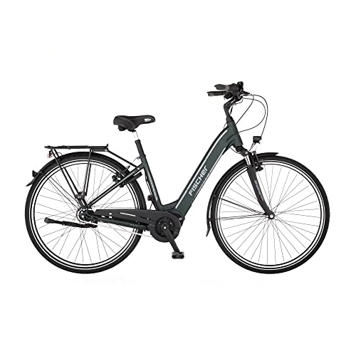 Vélos électriques : Fischer Vélo électrique City Cita 3.2i pour Homme et Femme RH 41 cm, Moteur Central 65 Nm, Batterie 36 V dans Le Cadre, Vert Mat, 28 Pouces