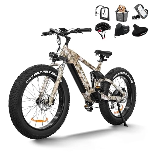 Vélos électriques : Himiway Cobra Forest E-Bike Fully E-Mountainbike avec Batterie 960W, 26"×4" Fatbike électrique avec Suspension complète, jusqu'à 128 km, 25 Km / h 250W Moteur, 7 Vitesses, Freins à Disque hydrauliques
