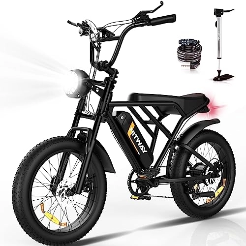 Vélos électriques : HITWAY Vélo électrique 20” 4, 0 Fat Tire, VTT Électrique E-Bike avec Batterie au Lithium Amovible 48V 18Ah, Shimano 7 Vitesses, jusqu'à 55-80km BK29 noir