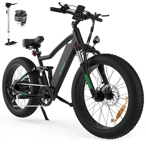 Vélos électriques : HITWAY Vélo électrique 26" 4, 0 Fat Tire, VTT Électrique E-Bike avec Batterie au Lithium Amovible 48V 10Ah, 250W, Shimano 7 Vitesses, jusqu'à 35-90km