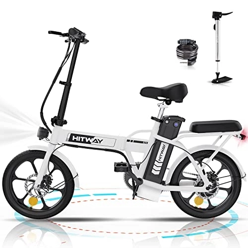 Vélos électriques : HITWAY vélo électrique Pliable 16" Ville E-Bike Adulte, Moteur 250W, Batterie 36V / 8, 4Ah, 3 Vitesses Max 25km / h, Pédalage Assisté, Autonomie 35-70km, Femme Homme