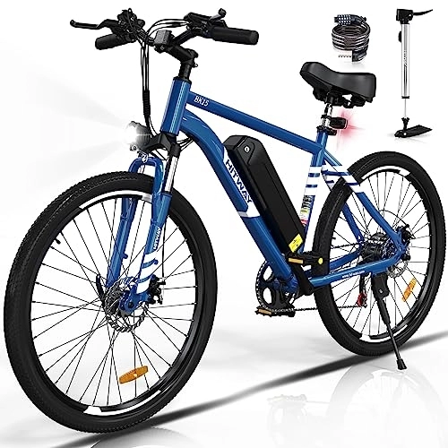 Vélos électriques : HITWAY vélo électrique, VTT électrique, 26'' Ville E-Bike Adulte, Vélo électrique avec Batterie Amovible 36V 11.2Ah, Shimano 7 Vitesses, Autonomie 35-70km BK15 BK15-Bleu