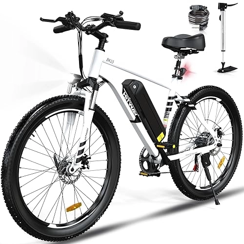 Vélos électriques : HITWAY vélo électrique, VTT électrique, 26'' Ville E-Bike Adulte, Vélo électrique avec Batterie Amovible 36V 11.2Ah, Shimano 7 Vitesses, Autonomie 35-70km Blanc