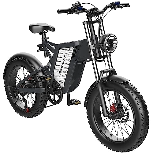 Vélos électriques : KELKART Vélos Électrique Double Suspension, Fat Tire Vélo électrique 20 x 4, 0" avec Batterie Li-ION Amovible 48 V 25 Ah et 7 Vitesses pour Adulte