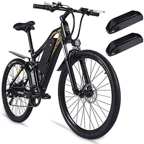 Vélos électriques : Kinsella Vélo électrique M60 à suspension complète avec deux batteries au lithium amovibles 48 V 17 Ah, Shimano 7 vitesses, frein à disque