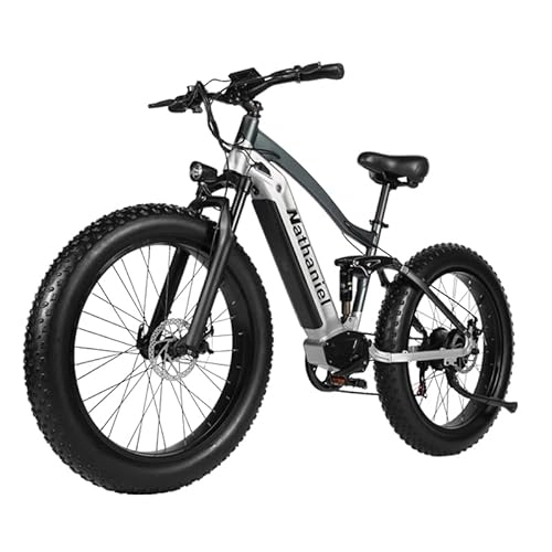 Vélos électriques : Nathaniel 26-inch Electric Bike Outdoor Sport 4.0 Fat Tires Mountain Bike 48V 20Ah Removable Lithium Battery Bicycle Aluminum Alloy Frame Adult E-Bike (Silver)