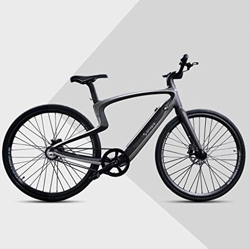 Vélos électriques : NewUrtopia Vélo électrique intelligent en carbone Taille L Modèle Lyra (noir et argent) 35 Nm Clignotant Projection Anti-vol Application Vocale KI Ultra Léger