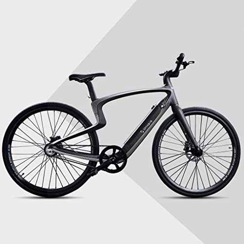 Vélos électriques : NewUrtopia Vélo électrique intelligent entièrement en carbone Taille M Modèle Lyra (noir argenté) 35 Nm Clignotant projection anti-vol application GPS Commande vocale KI Ultra léger