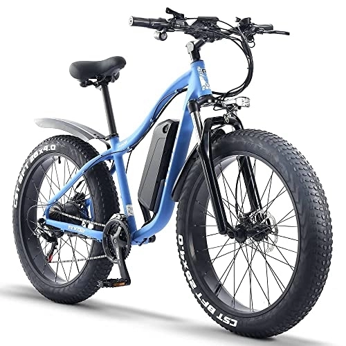 Vélos électriques : ride66 RX02 Vélo électrique VTT Vélo électrique 26" 48 V 16 Ah LG Batterie à cellules Fat Tire Hydraulic Brakes Shimano 21 vitesses Amortisseur avant (Bleu)