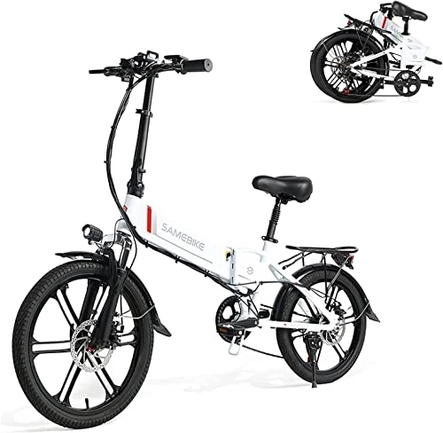 Vélos électriques : SAMEBIKE 20LVXD30-II Mise à Niveau Vélo Électrique, 20" VTT Electrique Adulte Pliable, Batterie 48V / 10.4Ah, Shimano 7 Vitesses, Blanc