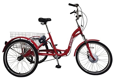 Vélos électriques : SCOUT Tricycle électrique, roues de 61 cm, cadre pliable, 6 vitesses, 12, 8 Ah, 250 W, tricycle électrique, tricycle électrique pliable (rouge)