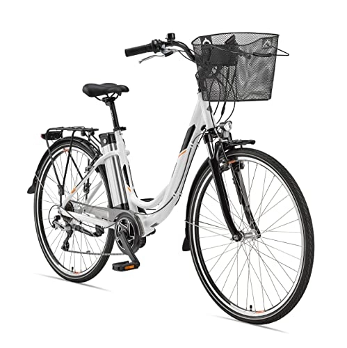 Vélos électriques : Telefunken RC860 Vélo électrique pour femme 28" à 7 vitesses avec panier de vélo, moteur central 250 W / 10, 8 Ah / 36 V