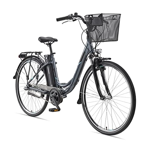 Vélos électriques : Telefunken RC865 Vélo électrique pour femme 28" à 3 vitesses, moyeu Shimano Pedelec Citybike en aluminium avec panier de vélo, moteur central 250 W, 10, 4Ah 36 V