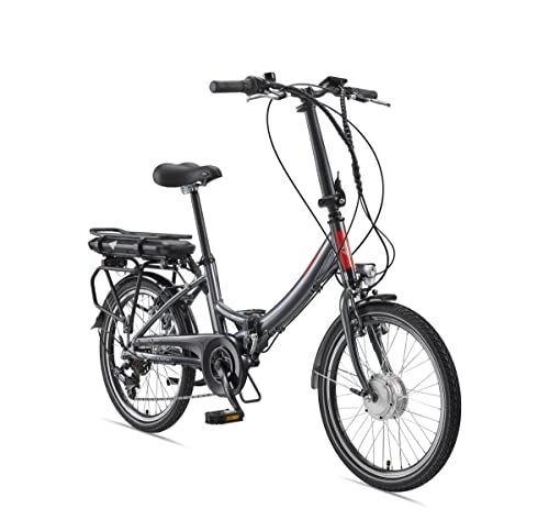 Vélos électriques : Telefunken Vélo électrique pliable en aluminium, gris, dérailleur Shimano 7 vitesses – Vélo pliant Pedelec léger, 250 W et 10, 4 Ah / 36 V, batterie lithium-ion 36 V, écran LCD, 20 pouces, compact F810