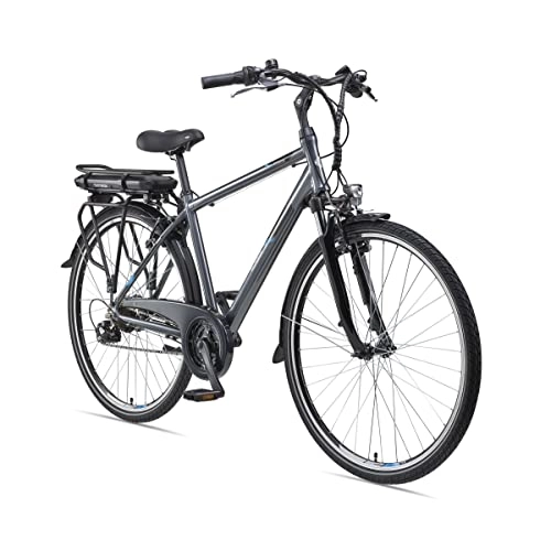 Vélos électriques : Telefunken Vélo électrique pour homme - En aluminium - 28" - Avec dérailleur Shimano à 21 vitesses - Avec moteur arrière - 250 W - 10, 4 Ah - Batterie 36 V - XT481
