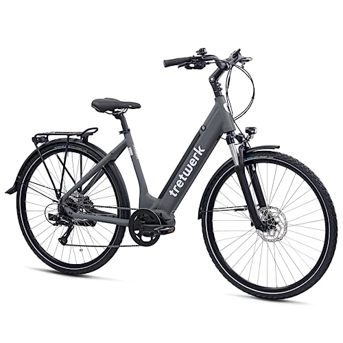 Vélos électriques : Tretwerk Vélo électrique 28" pour femme avec dérailleur Shimano Acera 8 vitesses 250 W 36 V 522 Wh 80 Nm Anthracite 50 cm