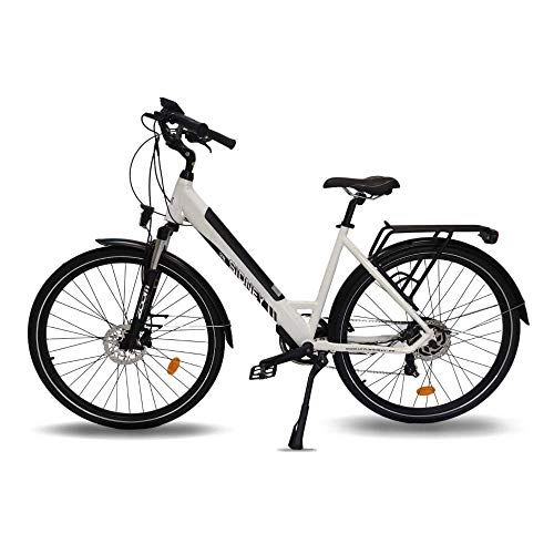 Vélos électriques : URBANBIKER Vélo électrique Ville Mod. Sidney, Batterie Lithium ION 504 Wh (14 Ah 36 V), Freins hydrauliques Shimano Couleur Blanc, 28 Pouces.