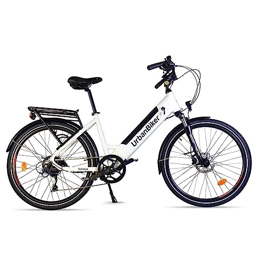 Vélos électriques : URBANBIKER Vélo électrique Ville Sidney, Blanc, 28". Batterie Lithium (cellules Samsung) ION 540 Wh (15 Ah 36 V), 7 Vitesses.Freins hydrauliques.