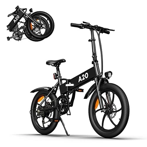 Vélos électriques : Vélos électriques Pliables, ADO A20+ 250W Ebike, vélos électriques Adultes, 36 V 10, 4 Ah Batterie Vélos électriques urbains, Vitesse maximale 25 km / h（Noir，20 Pouces, Version Internationale）
