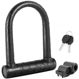 West Biking Accessories West Biking U-lock bicycle, high-performance bicycle lock, 22 mm shackle with stable mounting bracket, lightweight silicone-coated bicycle lock for road bike mountain bike