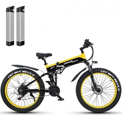 HFRYPShop Bici elettriches 26" Fat Bike Elettrica, Batteria Removibile da 2 * 10, 8Ah 48V, Cambio Shimano a 21 Velocità, 85Nm, Doppio Ammortizzatore, Per Adulti, Per Tutti i Terreni (giallo)