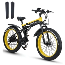 HFRYPShop Bici elettriches 26" Fat Bike Elettrica, Mountain Bike Elettrica Pieghevole 2 * 10, 8Ah Batteria Removibile da 48V, Cambio Shimano a 21 Velocità, 85Nm, Doppio Ammortizzatore, Per Adulti, Per Tutti i Terreni (giallo)