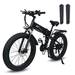 HFRYPShop Bici elettriches 26" Fat Bike Elettrica, Mountain Bike Elettrica Pieghevole 2 * 10, 8Ah Batteria Removibile da 48V, Cambio Shimano a 21 Velocità, 85Nm, Doppio Ammortizzatore, Per Adulti, Per Tutti i Terreni (Nero)