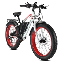 YANGAC Bici elettriches Bicicletta elettrica da 26 pollici, con motore posteriore 48 V, 85 Nm, batteria al litio rimovibile da 17, 5 Ah, Shimano a 21 marce, freno a disco idraulico, rosso