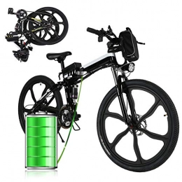 Eloklem Bici elettriches E-Bike Bici Pieghevole Mountain Bike Bici Elettrica con Cambio Shimano 21 velocità, 250W, 8AH, Batteria agli ioni di Litio 36V, 26", Bici City Bike(Nero Bianco)