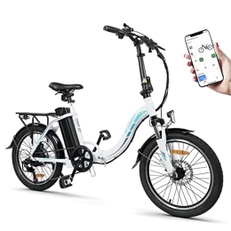K KAISDA  E-bike K7 Bicicletta Elettrica pieghevole da 20 Pollici 36V 13Ah Batteria, Bicicletta Elettrica Leggera per Anziani e Donne con App, Shimano 7S (ha un campanello, con display a colori LCD) (Bianco)