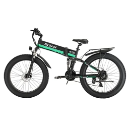 GUNAI Bici elettriches GUNAI Bici elettrica 26 Pollici Pieghevole Fat Tire Snow Bike 21 velocità Mountain E-Bike con Sedile Posteriore （Verde）
