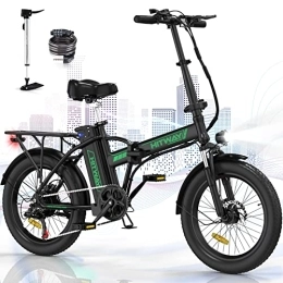 HITWAY  HITWAY Bicicletta Elettrica Pieghevole 20'' 3.0 Fat Tire Bici Elettrica Adulto E-Bike con Li-Batteria 36V 11.2AH, Max velocità 25 km / h, 35-90 km, Nero+verde-EU