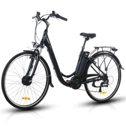 Hotplex Bici elettriches Hotplex E-Citybike RC820 - Bicicletta elettrica per donna e uomo, 28 pollici, batteria da 10, 4 Ah, motore anteriore da 250 W, cambio Shimano a 7 velocità, 25 km / h (nero)