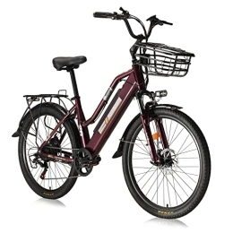 Hyuhome Bici elettriches Hyuhome E Bike da donna 26 pollici, Electric City Bike per adulti, bici elettrica con cambio Shimano a 7 marce, bicicletta elettrica con batteria da 36 V 10 Ah per pendolarismo e viaggi (marrone)